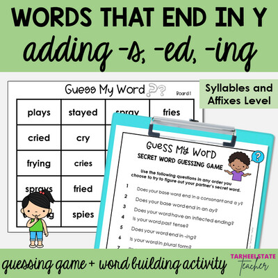 Y + Inflectional Endings -S, -ED, -ING Syllables Affixes Games and Activities