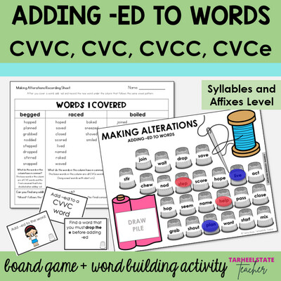 Adding -ED Inflectional Endings Syllables and Affixes Games and Activities