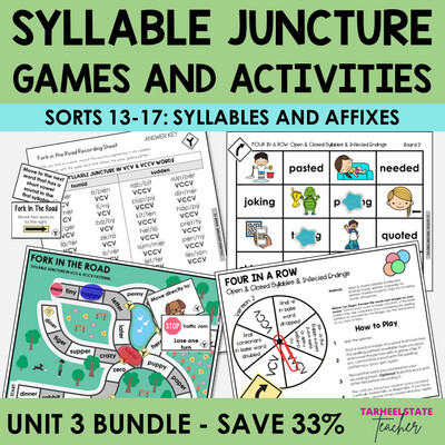 Syllable Juncture Patterns Syllables and Affixes Games and Activities