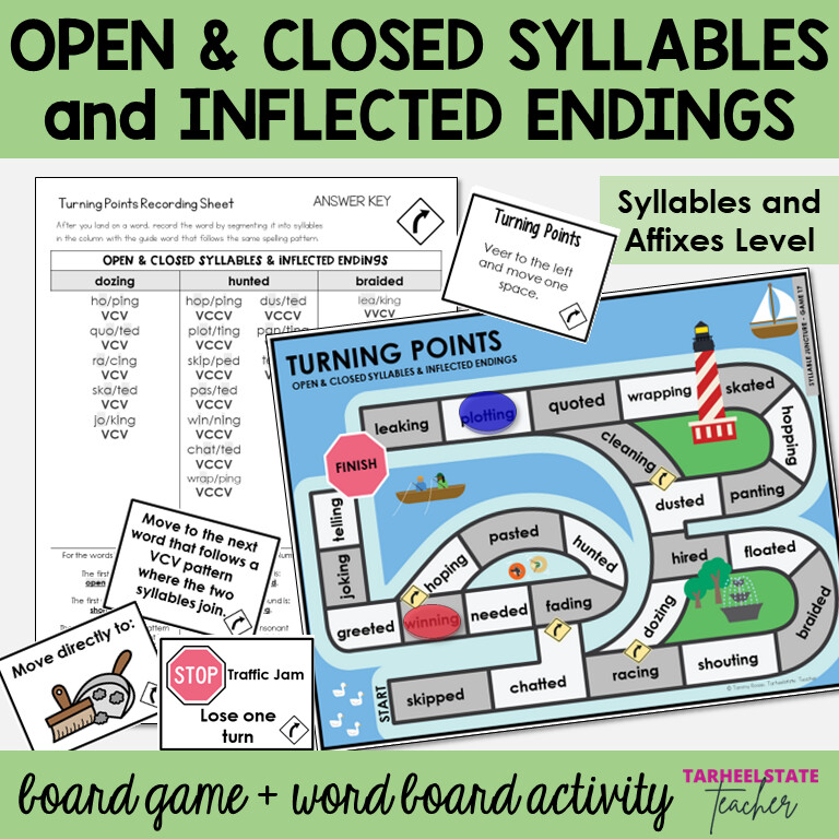 Open Closed Syllables Inflected Endings Syllable Affixes Games &amp; Activities
