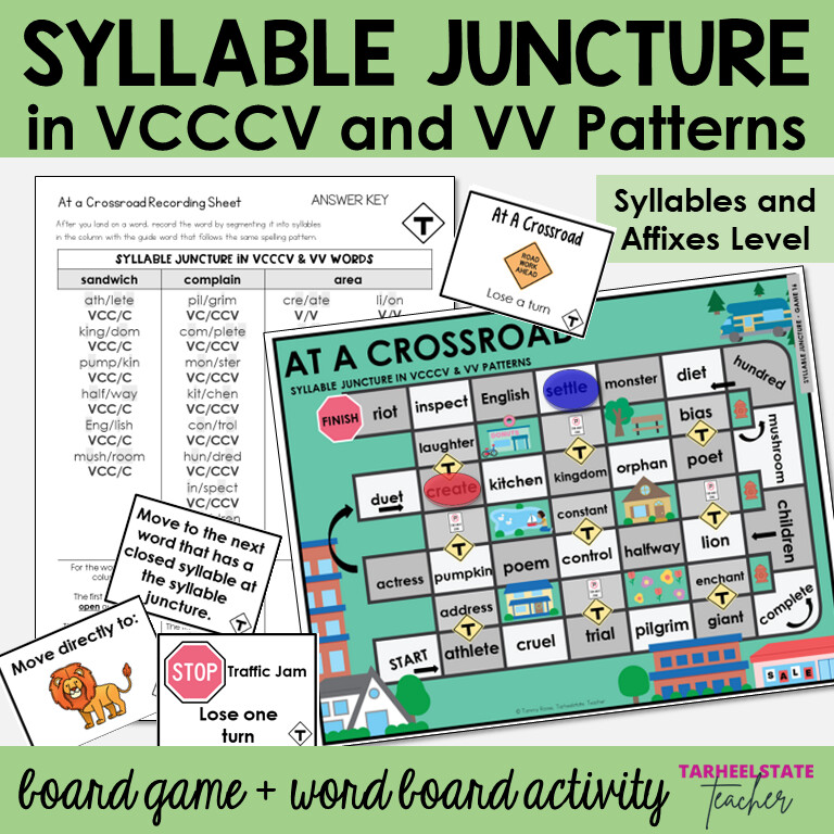 Syllable Juncture VCCCV, VV Patterns Syllables Affixes Games and Activities