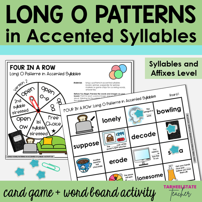 Long O Patterns O, OA, OW, O-E in Accented Syllables Games and Activities
