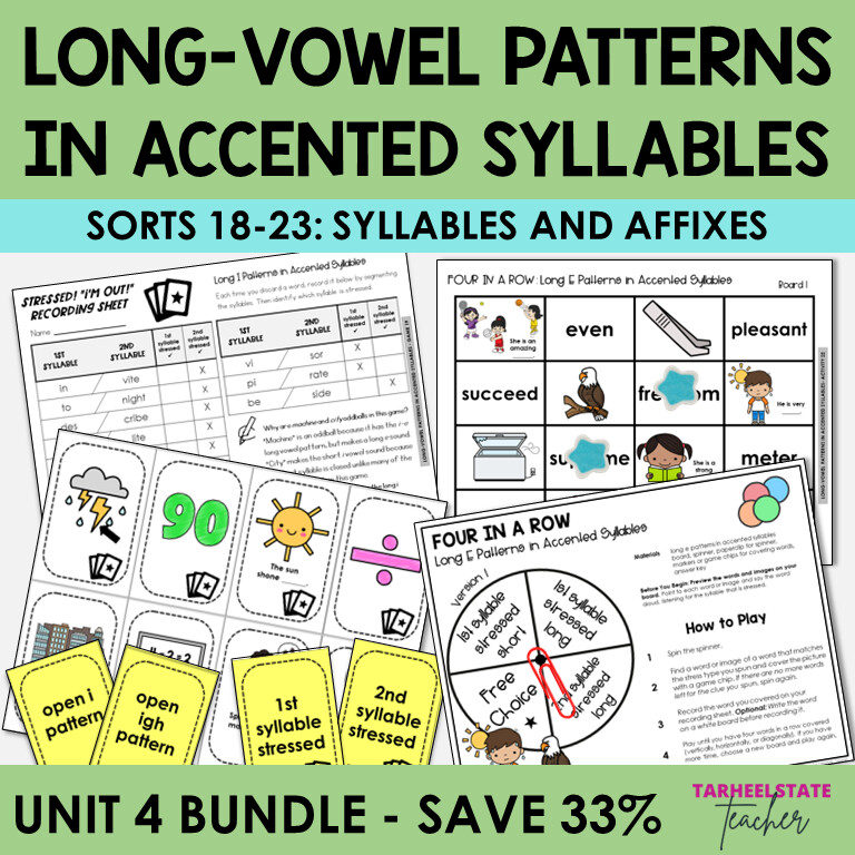 Long Vowel Patterns in Accented Syllables Games and Activities Bundle