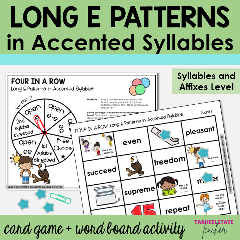 Long E Patterns E, EA, EE, E-E in Accented Syllables Games and Activities