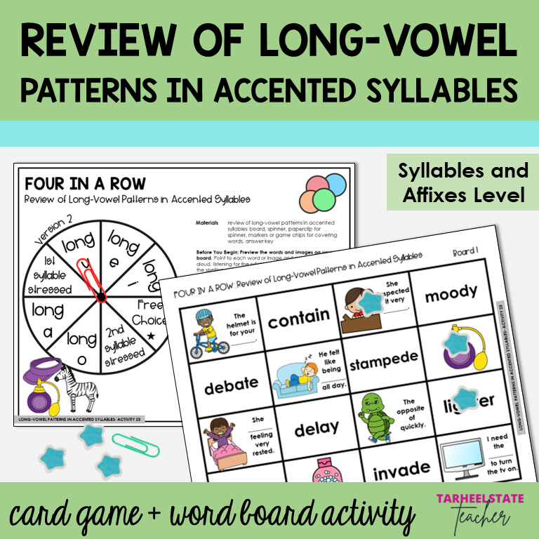 Review of Long Vowel Patterns in Accented Syllables Games and Activities