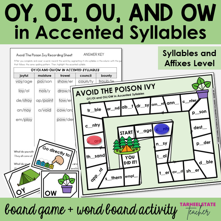 OY, OI, OU, OW Vowel Patterns in Accented Syllables Games and Activities
