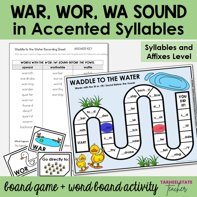 WAR, WOR, WA Vowel Patterns Syllables and Affixes Games