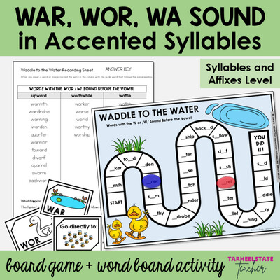 WAR, WOR, WA Vowel Patterns Syllables and Affixes Games