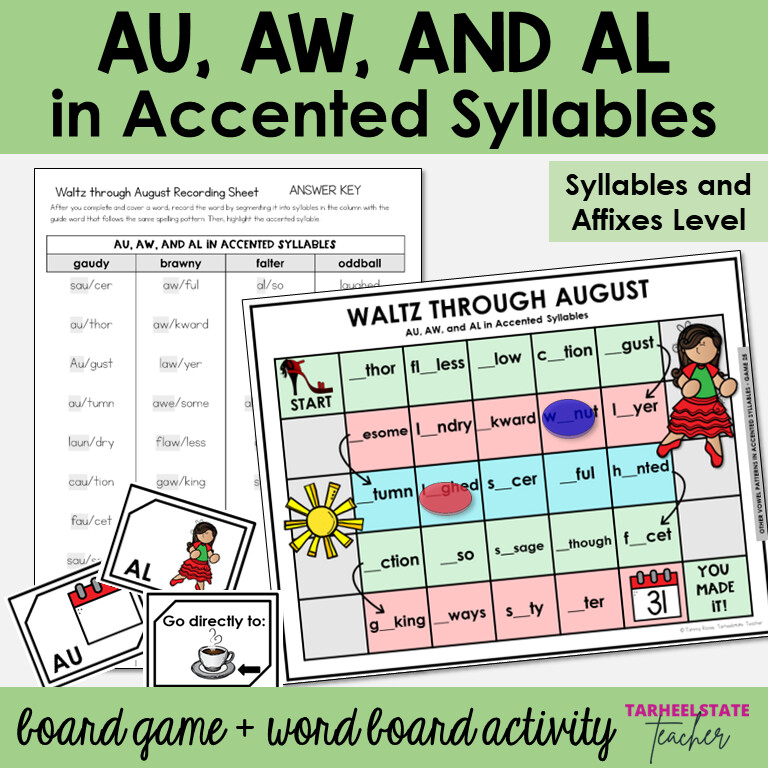 AU, AW, AL Vowel Patterns in Accented Syllables Games and Activities