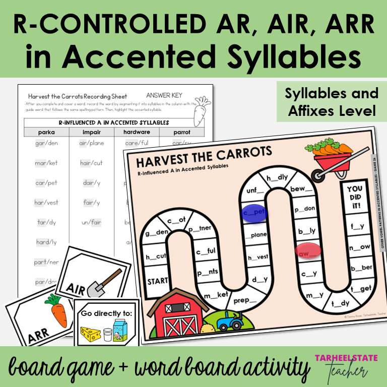 AR, AIR, ARE, ARR R-Controlled Vowels in Accented Syllables Games Activities