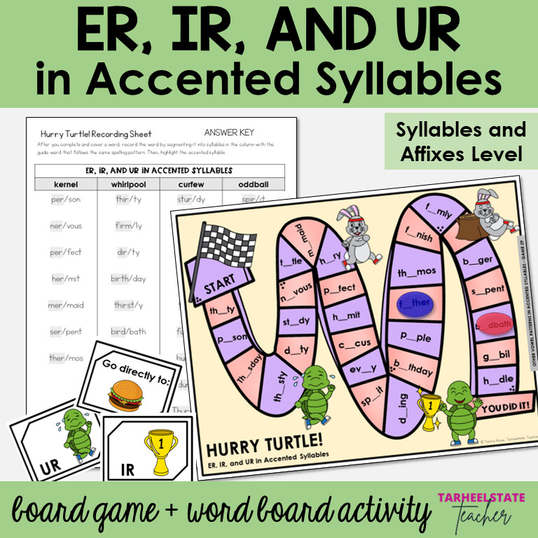 ER, IR, UR Vowel Patterns in Accented Syllables Games and Activities