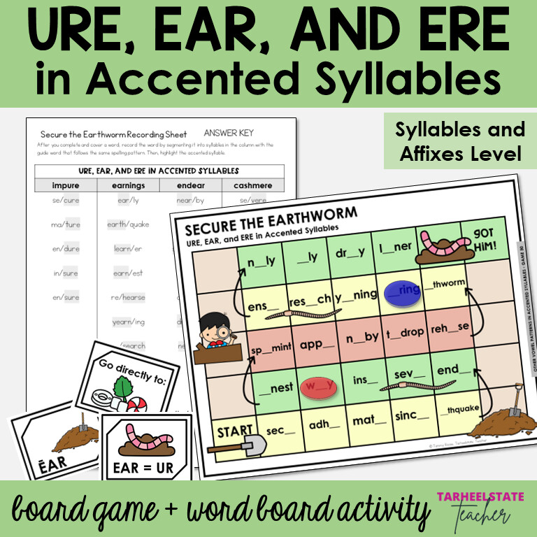 URE, EAR, ERE Vowel Patterns in Accented Syllables Games and Activities