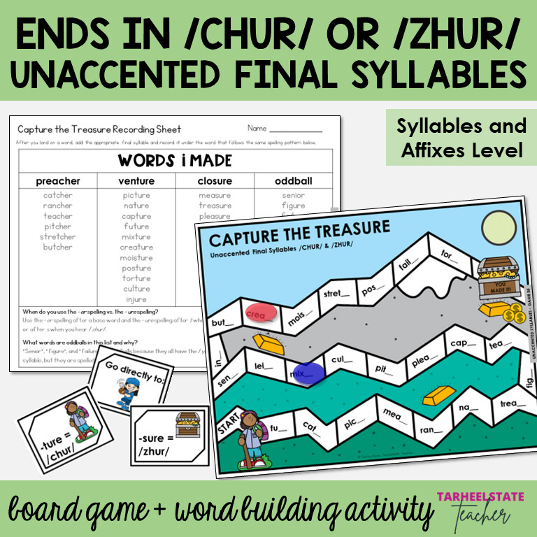 CHER -TURE -SURE CHUR and ZHUR Unaccented Final Syllables Game Activity