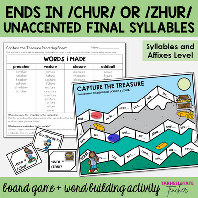 CHER -TURE -SURE CHUR and ZHUR Unaccented Final Syllables Game Activity