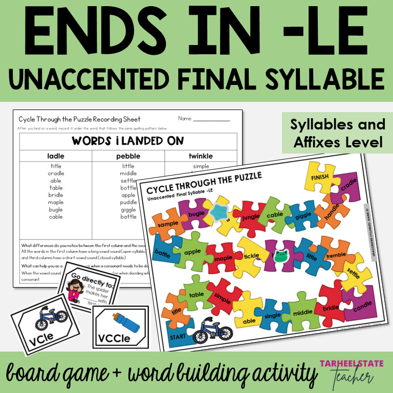 Words Ending in -LE Unaccented Final Syllables and Affixes Games Activity