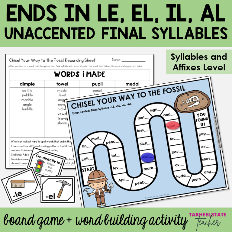 Ends in LE, EL, IL, AL Unaccented Final Syllables and Affixes Games Activity