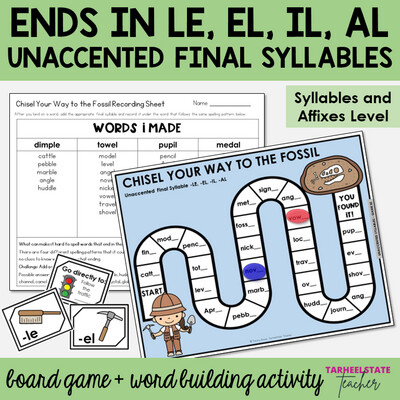 Ends in LE, EL, IL, AL Unaccented Final Syllables and Affixes Games Activity