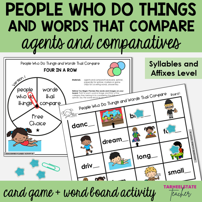 Words That Compare Endings ER AR OR Unaccented Final Syllables Game Activity