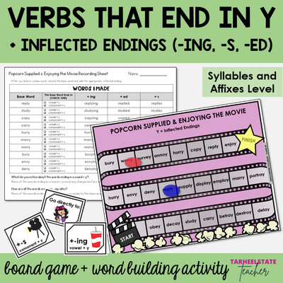 Y + Inflected Endings -ING, -ED, -S in Unaccented Syllables Games Activities