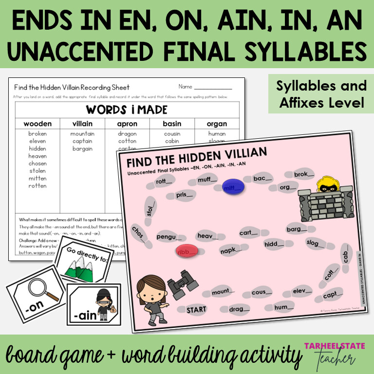 Ends in -EN, -ON, -AIN, -IN, -AN Unaccented Final Syllables Game Activity