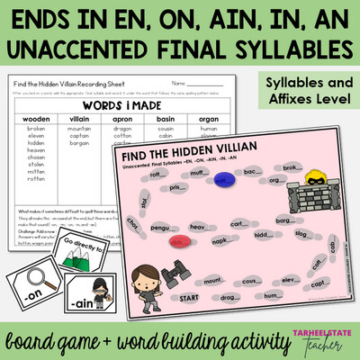 Ends in -EN, -ON, -AIN, -IN, -AN Unaccented Final Syllables Game Activity