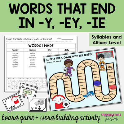 Words Ending in Final Y, EY, IE Unaccented Syllables Affixes Game Activity