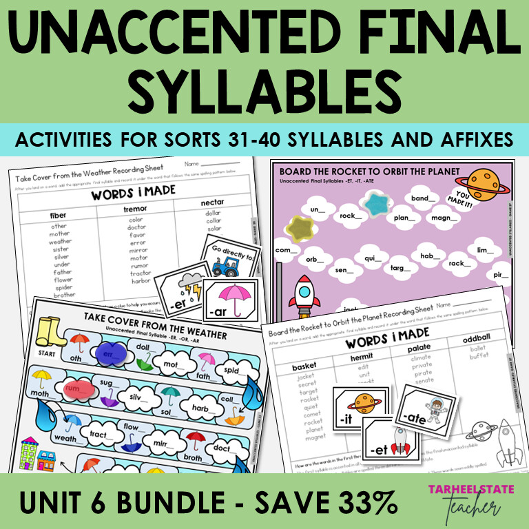 Words Ending in LE, EL, IL, AL, ER, OR, AR and More Games and Activities Bundle