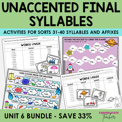 Words Ending in LE, EL, IL, AL, ER, OR, AR and More Games and Activities Bundle