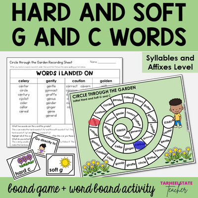 Initial Hard or Soft G and C, Begins C or G, Syllables and Affixes Game Activity