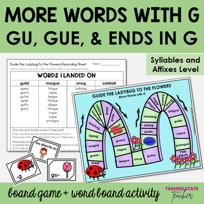 Words with GU, GUE, Final G Syllables and Affixes Games and Activities
