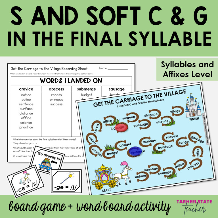 S and Soft C and G in the Final Syllable Games and Activities