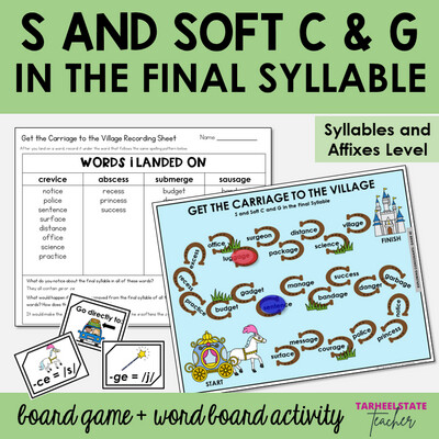 S and Soft C and G in the Final Syllable Games and Activities