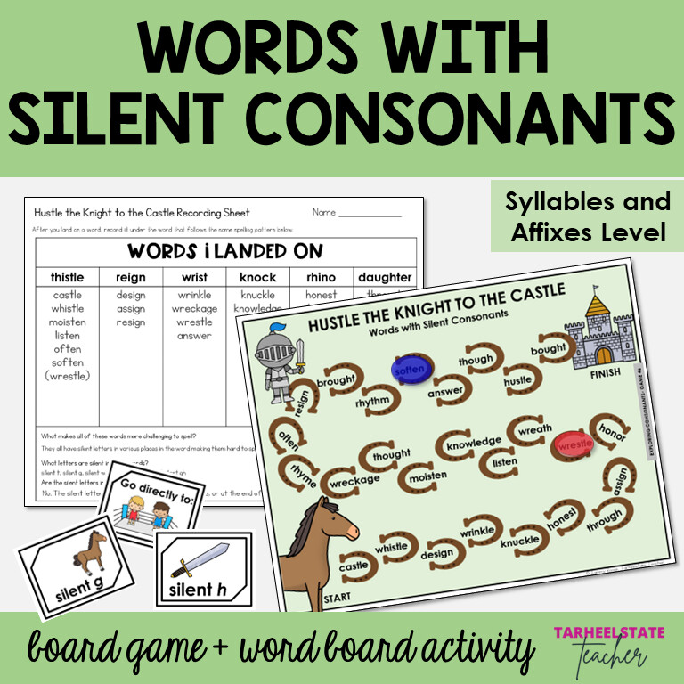 Silent Letters Consonant g, w, k, h, gh, t Syllables and Affixes Games Activity
