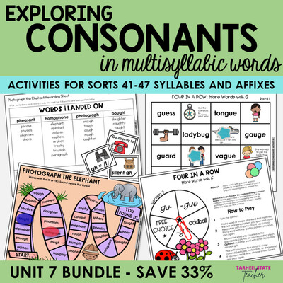 Exploring Consonants Multisyllabic Words Syllables Affixes Games Activity Bundle