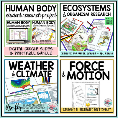Human Body Systems | Weather and Climate | Ecosystems and Biomes Research Bundle