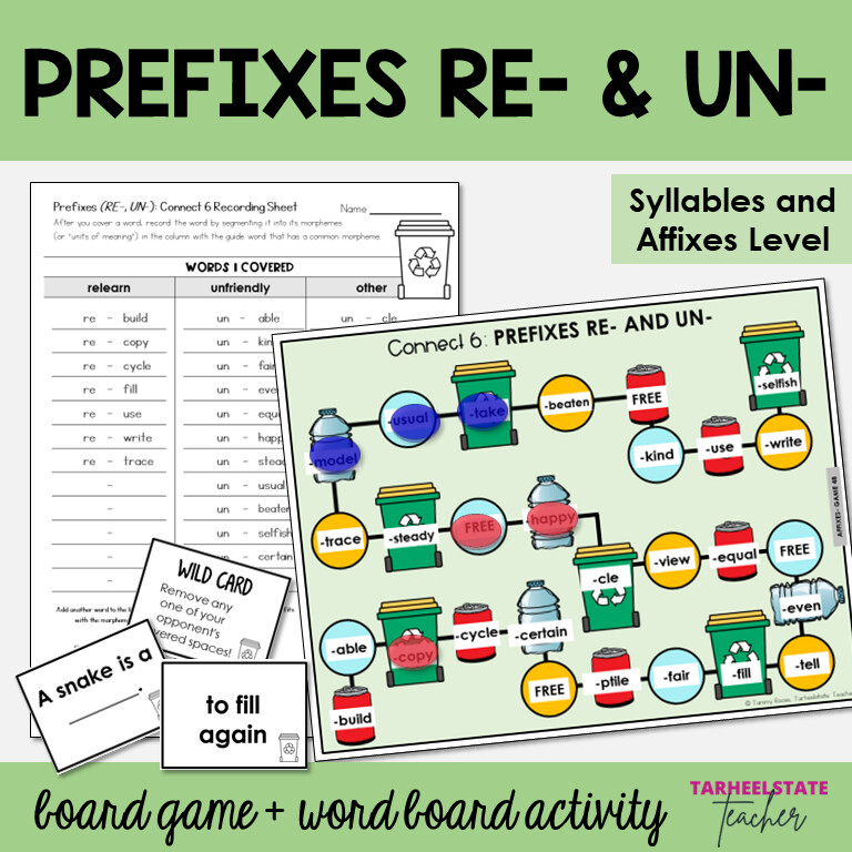 Prefixes RE-, UN- Syllables and Affixes Games and Activities