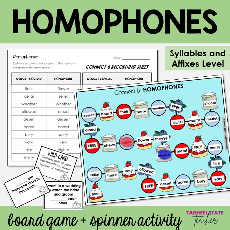 Homophones Syllables and Affixes Game and Activities Bundle