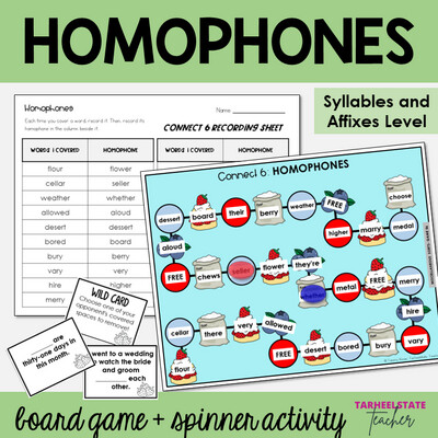 Homophones Syllables and Affixes Game and Activities Bundle