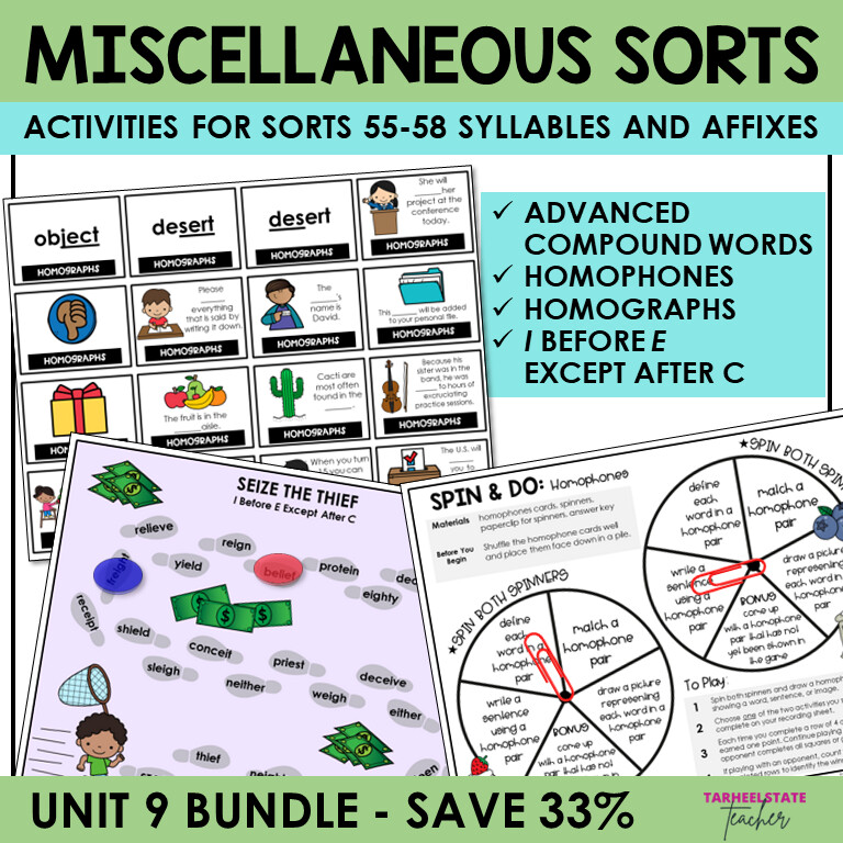 Compound Words, Homophones, Homographs, Words with EI and IE Activities Bundle