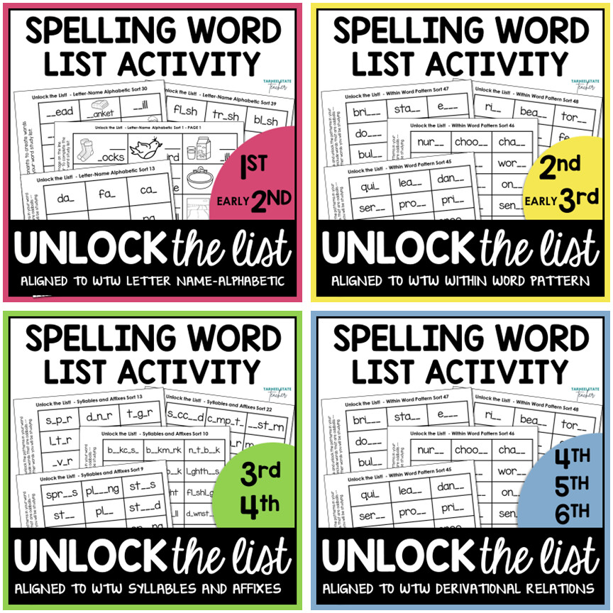 Unlock the List Fill in the Missing Letters Spelling Word List Activity Bundle