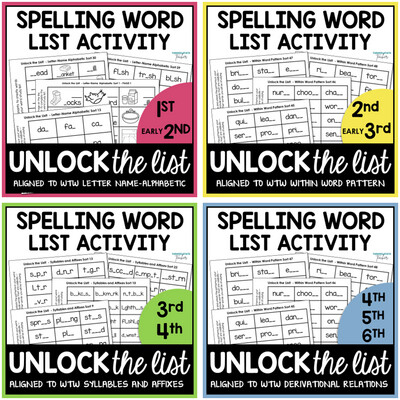 Unlock the List Fill in the Missing Letters Spelling Word List Activity Bundle