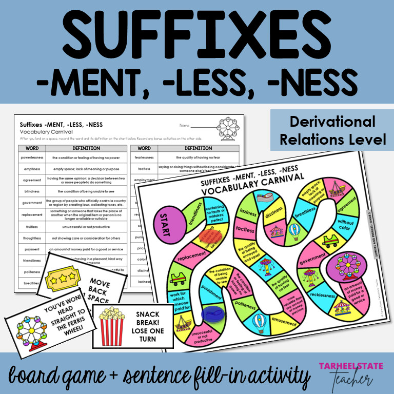 Suffixes -MENT, -LESS, -NESS Derivational Relations Games and Activities