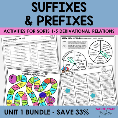 Suffixes and Prefixes Derivational Relations Games and Activities Bundle