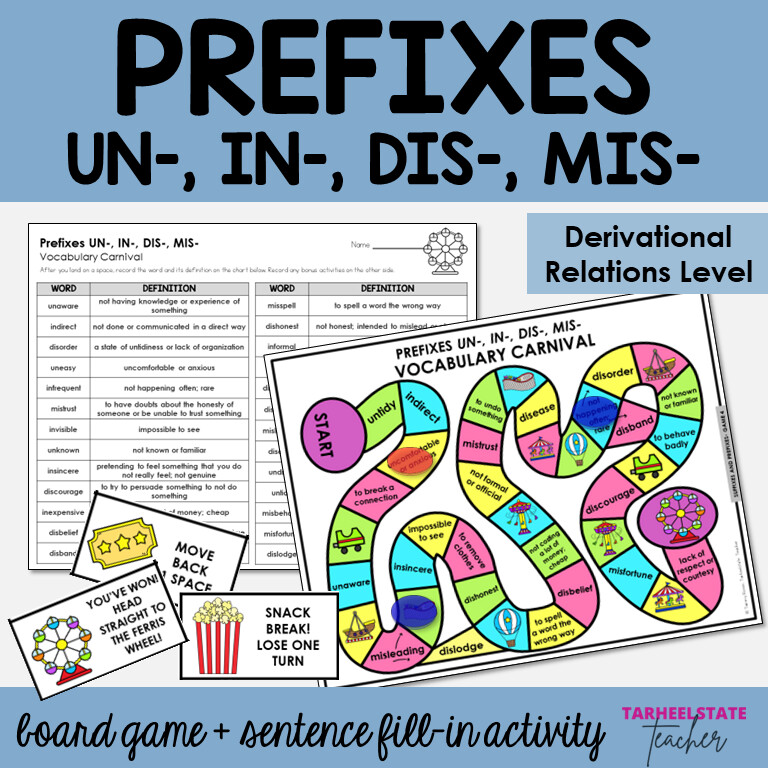 Prefixes UN-, IN-, DIS-, MIS- Derivational Relations Games and Activities