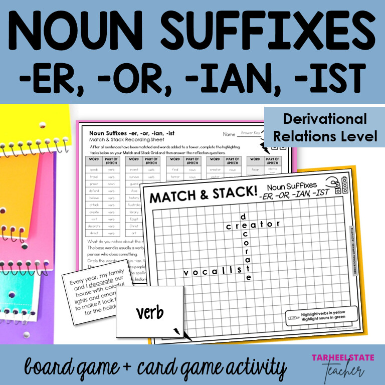 Vowel and Derivational Suffixes ER OR IAN IST Adding Suffixes Morphology Games