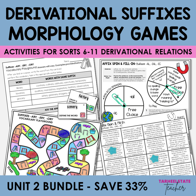 Derivational Suffixes Activities and Morphology Games Unit 2 ful, ous, ity more