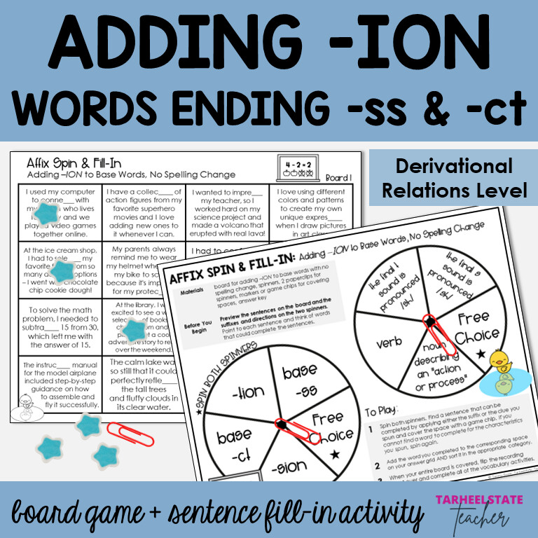 Adding Suffix -ION to Root Words Derivational Relations Games and Activities