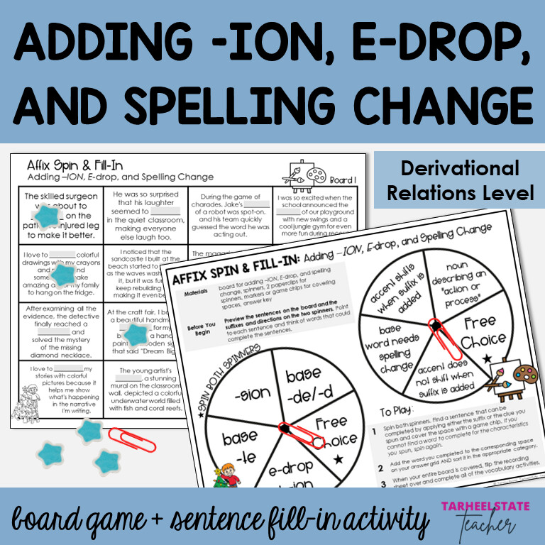 Suffix ION with Drop the E Rule Words Their Way Spelling Lists Morphology Games