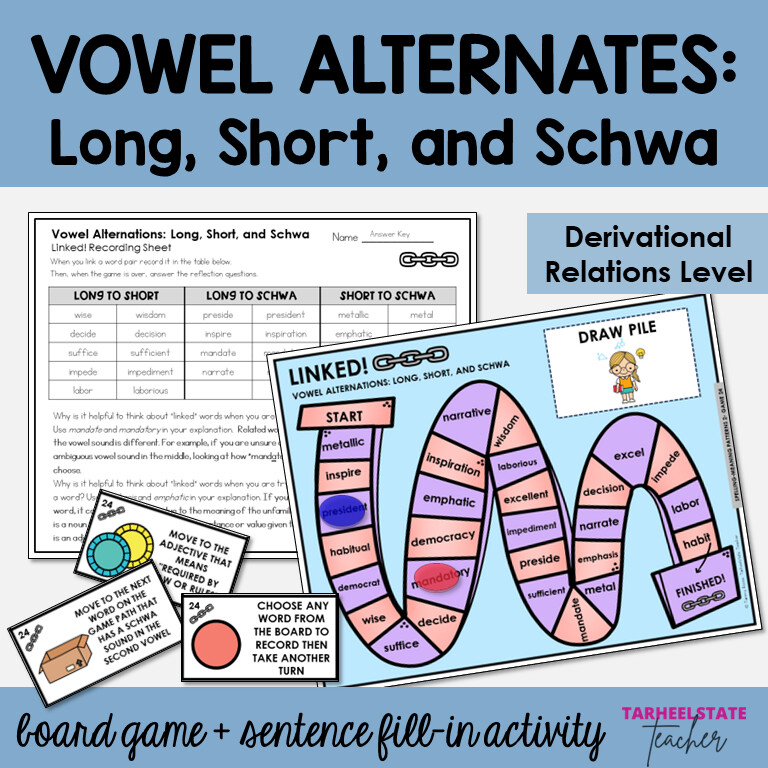 Vowel Shifts Long Short &amp; Schwa Sound Activities Related Words Morphology Games