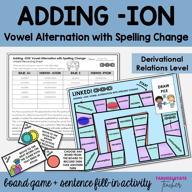 Adding Suffix ION with Vowel Alternations in Related Words Morphology Games